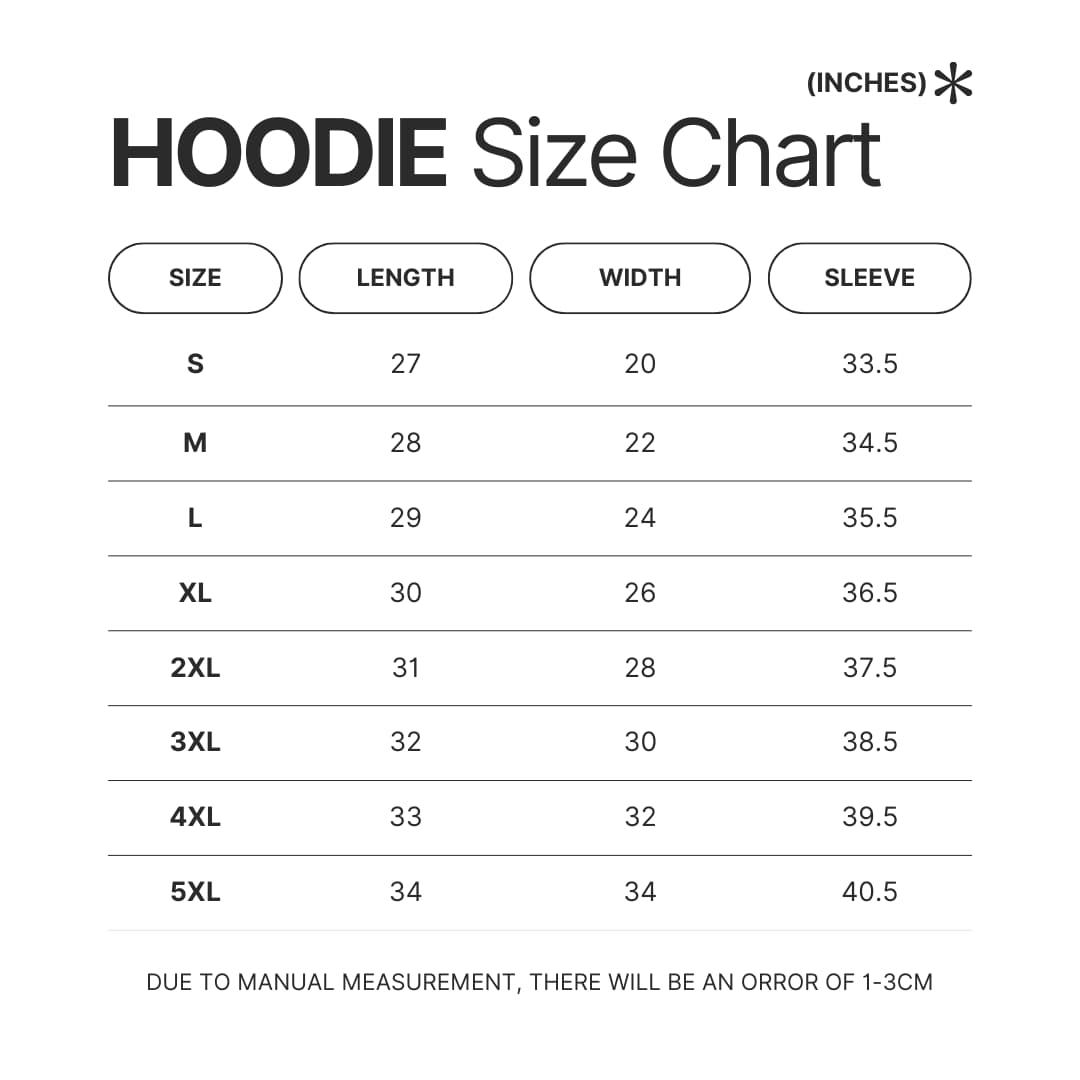 Hoodie Size Chart - Five Nights At Freddy's Merch