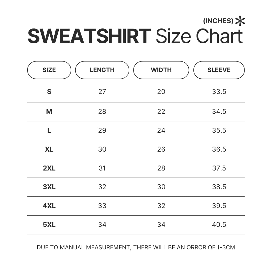 Sweatshirt Size Chart - Five Nights At Freddy's Merch