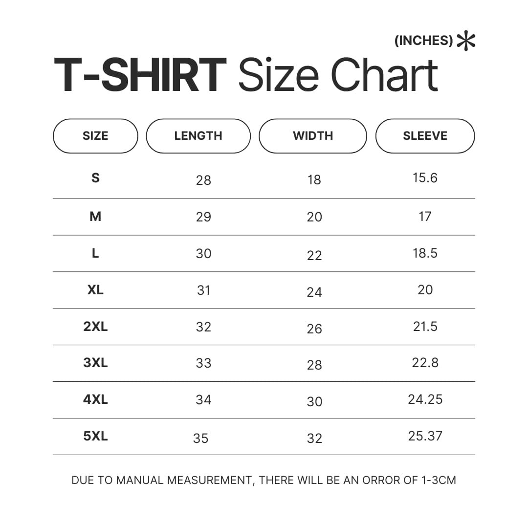 T shirt Size Chart - Five Nights At Freddy's Merch