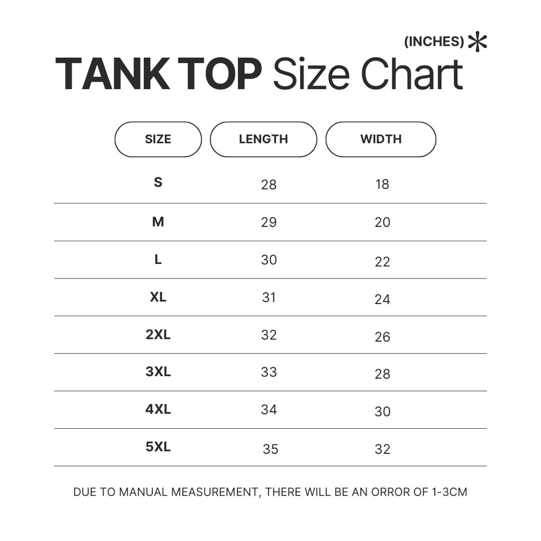 Tank Top Size Chart - Five Nights At Freddy's Merch