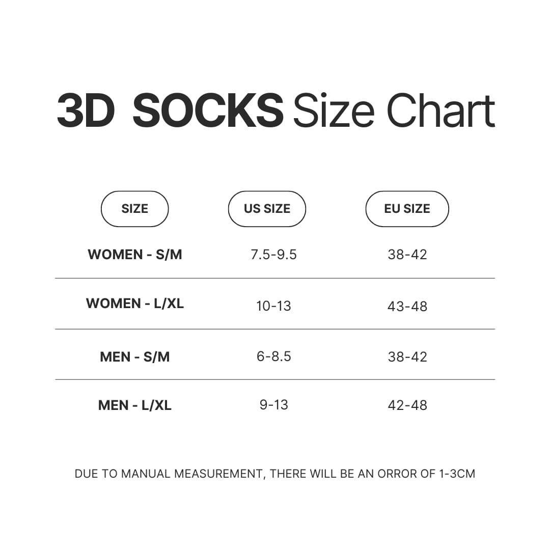3D Socks Size Chart - Five Nights At Freddy's Merch