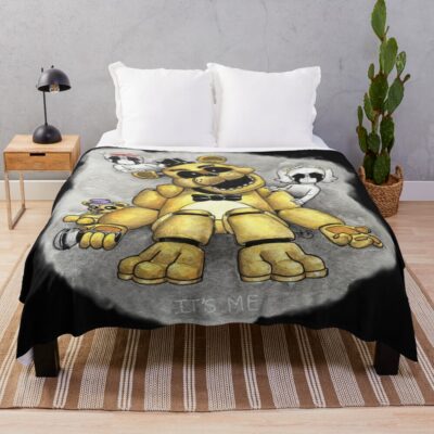 Fnaf Golden Freddy With Ghosts Throw Blanket